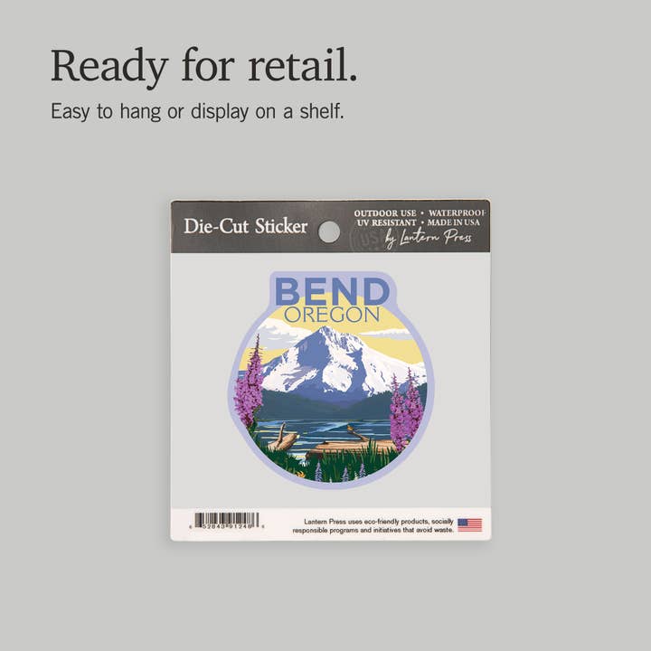 Lantern Press - Wholesale Sticker - STICKERS Bend, Oregon, Mountain & Lake Scene13