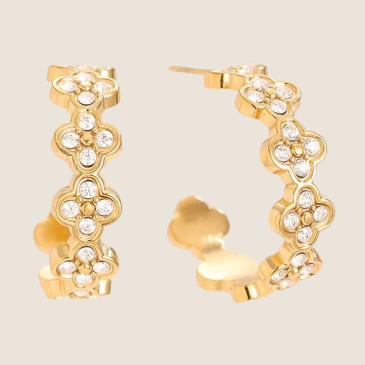 Aros de Trébol de Cristal Alba | No se Deslustra para venta al por mayor de Sam & Seb Co.