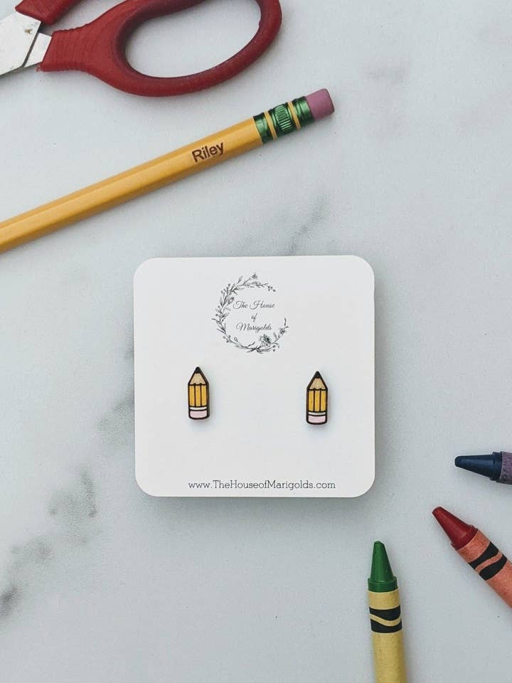 Pencil Stud Earrings, Teacher Earring, School Earring for wholesale by The House of Marigolds