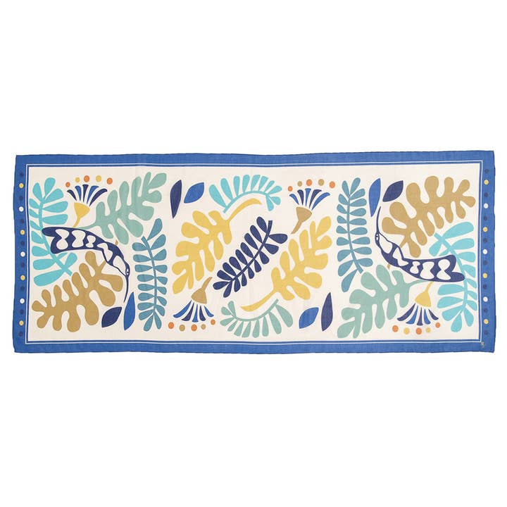 Blå turkos lyx rektangulär halsduk i italiensk bomullssilke | Haitiska inspirerade konst halsdukar av kvinna ägs småföretag | Tako Matisse för wholesale av ZILEM