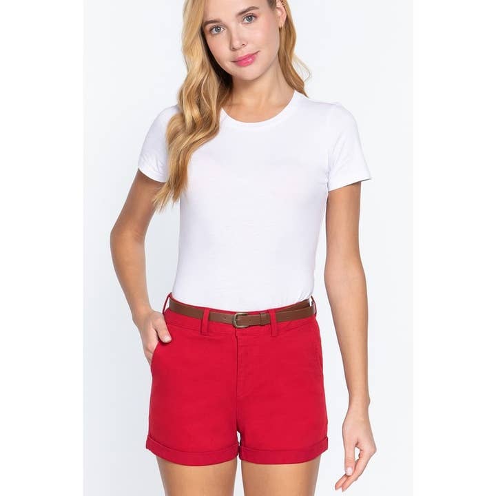Paperdoll - Wholesale Shorts - Women's - COTTON-SPAN TWILL BELTED SHORT PANTS