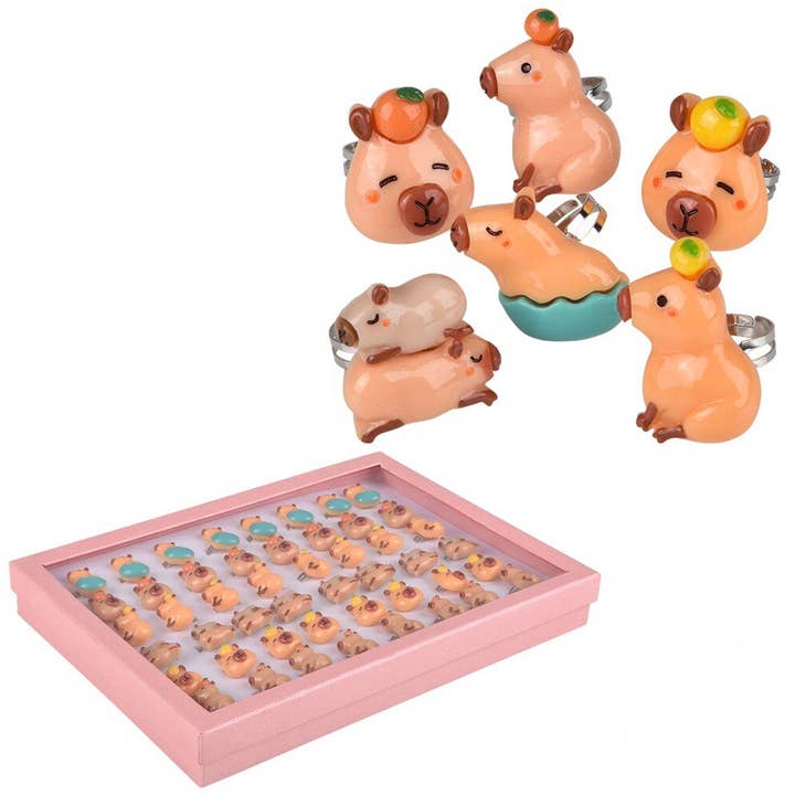 Anneaux en plastique créatifs Capybara pour enfants - Assortis pour la vente par Loogai