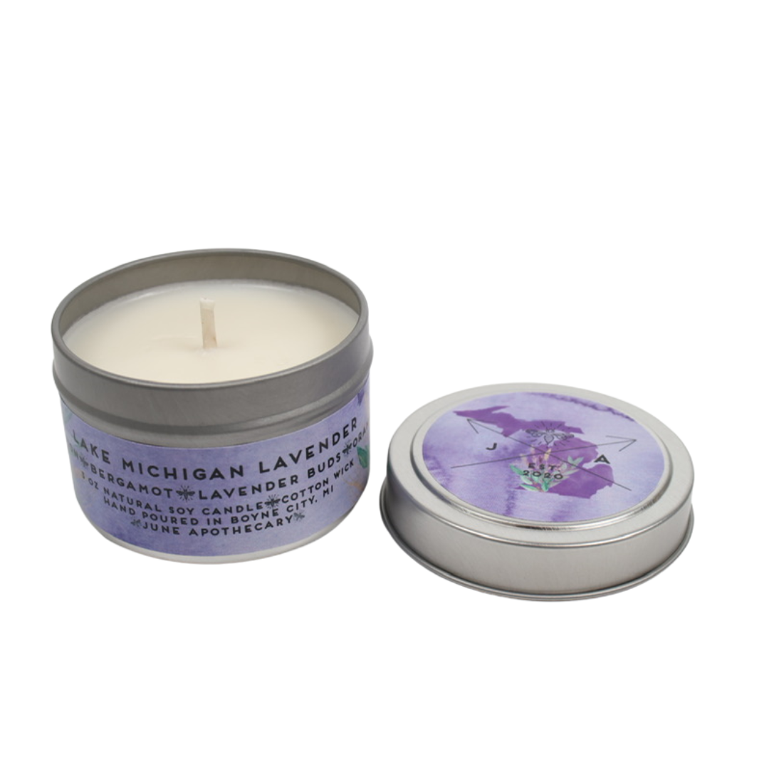 June Apothicarie - Wholesale Travel Candles - Lake Michigan Lavender 4oz Travel Candle0
