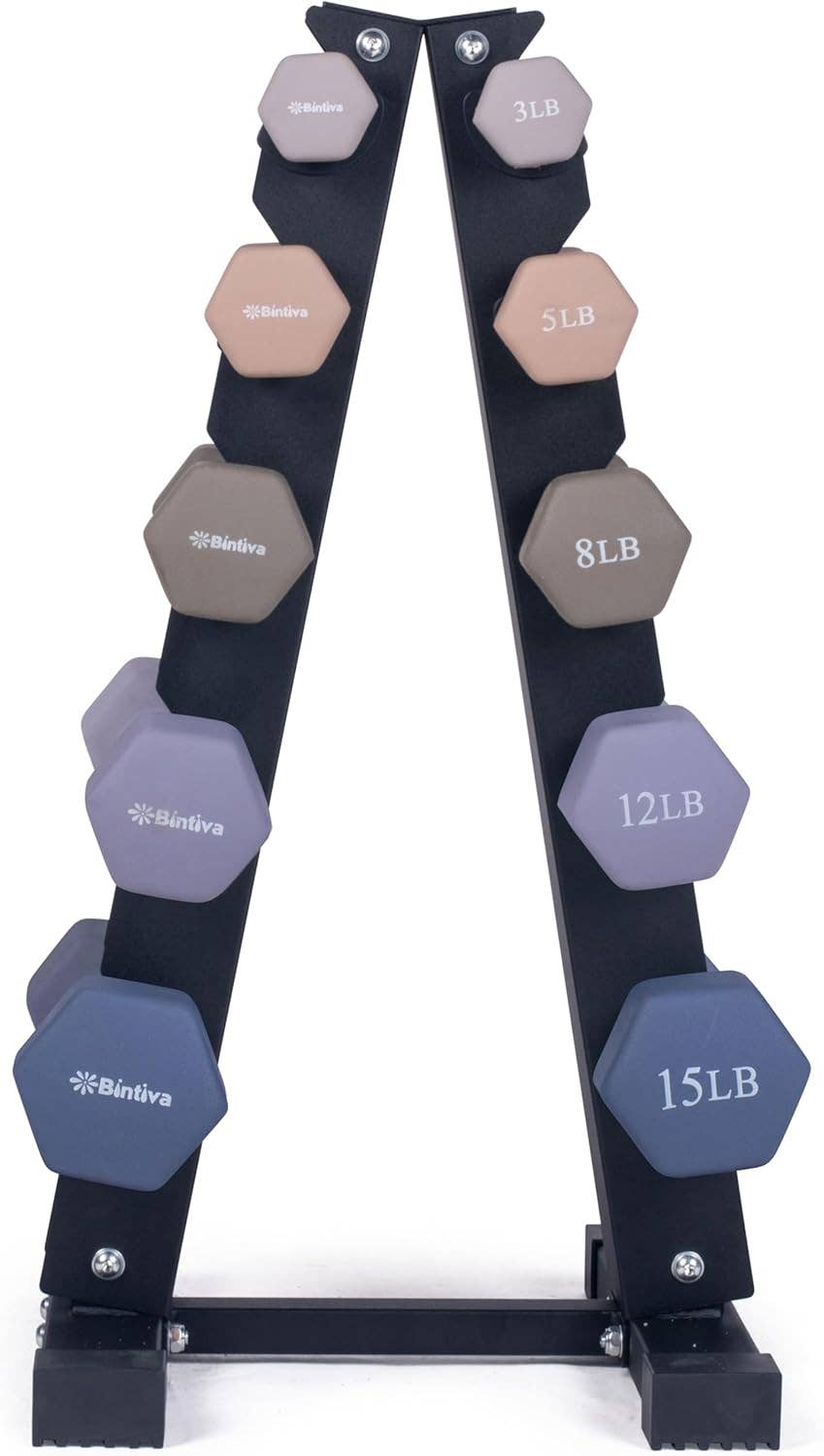 Bintiva - Wholesale Fitness Equipment - Rack Sets: Neoprene Hexagon shaped dumbbells - Earth Tones3