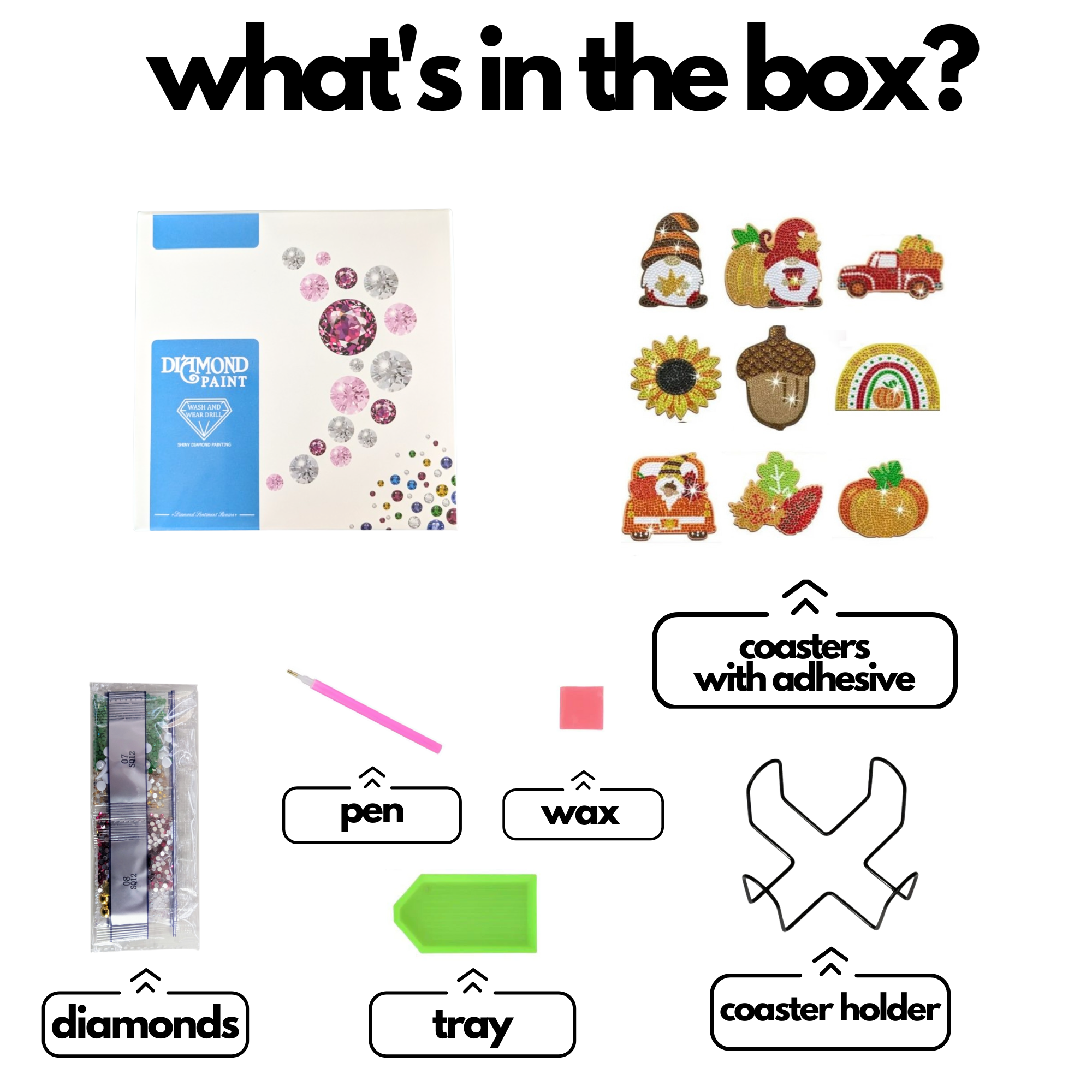 Diamond Brands - Wholesale DIY Craft Kit - Fall Gnomes DIY Diamond Art Coaster Set2