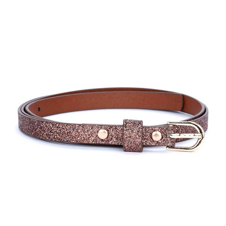 Kids Ultra Skinny Glitter Belt - Coffee Brown (Girls 4-14Y) for wholesale by Peppercorn Kids