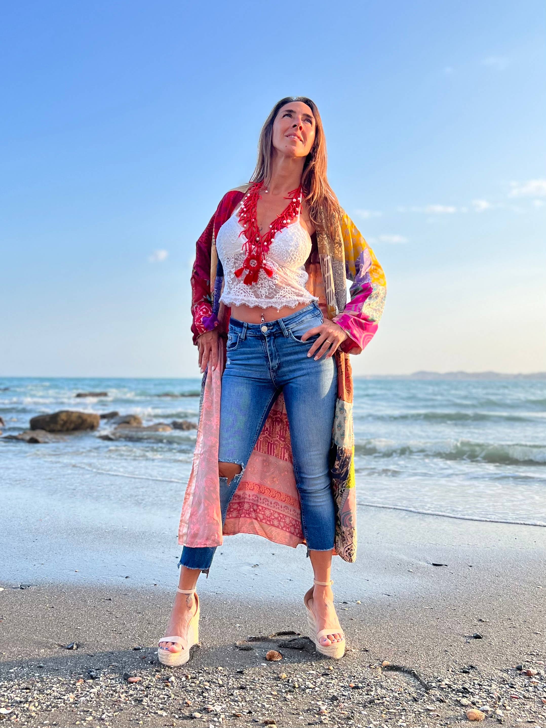 Kinomy - Vente Kimono – femme - Lot de 10 kimonos réversibles en soie avec patchwork pour femme2