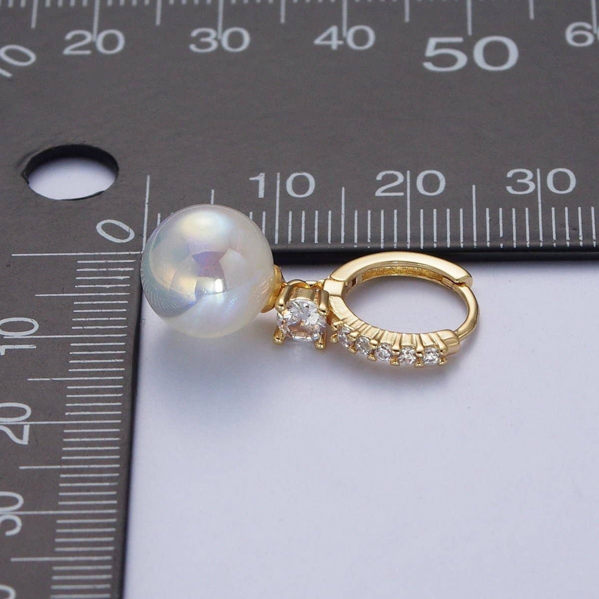 Aim Eternal - Wholesale Huggie Earrings - 24K Gold Filled Micro Pave CZ Crystal Huggie Small Hoop Earrings with Round AB Color Ball AD-4752