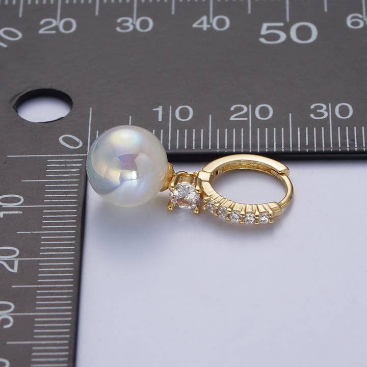 Aim Eternal - Wholesale Huggie Earrings - 24K Gold Filled Micro Pave CZ Crystal Huggie Small Hoop Earrings with Round AB Color Ball AD-4752