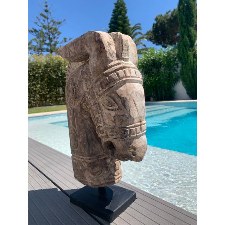 Paloma Black (Casa Natura Design, S.L.) - Wholesale Sculpture - Hand Carved Wooden Horse Head1