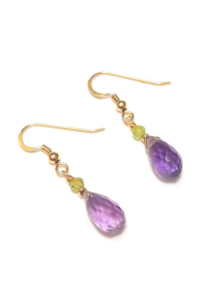 Amethyst and Peridot Earrings in Gold-Plated 925 Silver for wholesale by Andréa Chereau