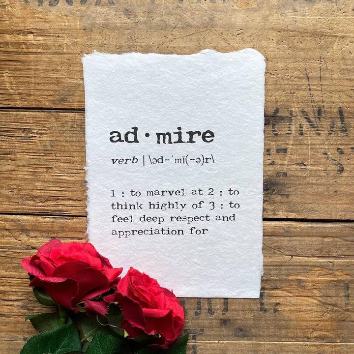 admire definition print in typewriter font on handmade paper for wholesale by Alison Rose Vintage
