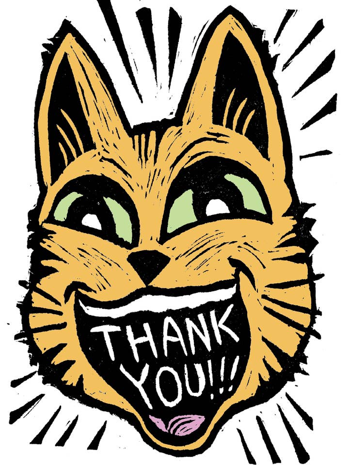 Thank You! Cat - Greeting Card w/ envelope, blank inside 5x7" for wholesale by Pixel Palmer