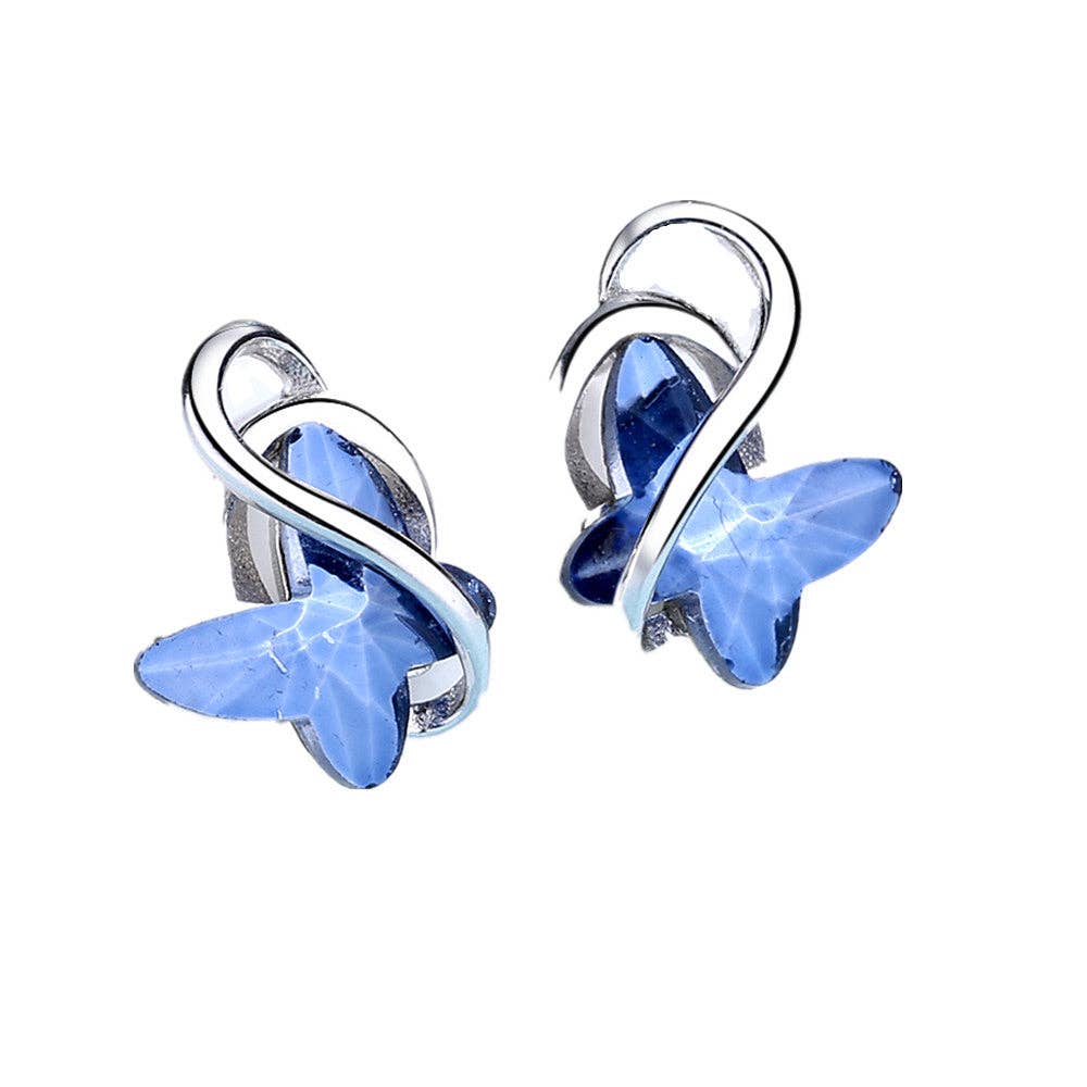Amy and Annette - Wholesale Huggie Earrings - Sterling Silver Blue Butterfly Earrings with crystals from Swarovski4