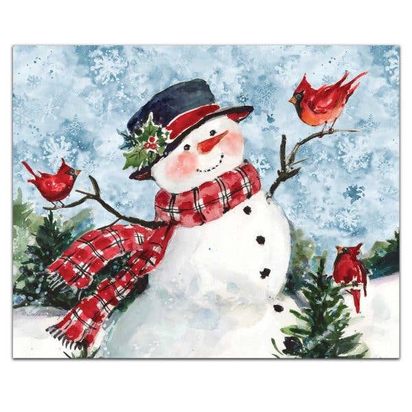 Watercolor Snowman 10” x 8” Tempered Glass Cutting Board for wholesale by CounterArt/Highland Home/Thirstystone