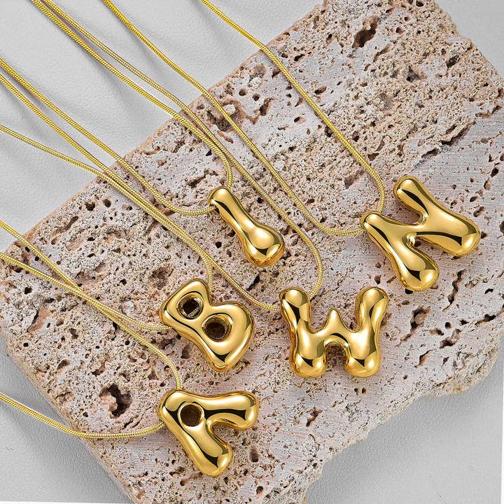 Cape Diablo - Wholesale Pendant/Charm Necklace - Golden Glow Bubble Letter Initial Necklace