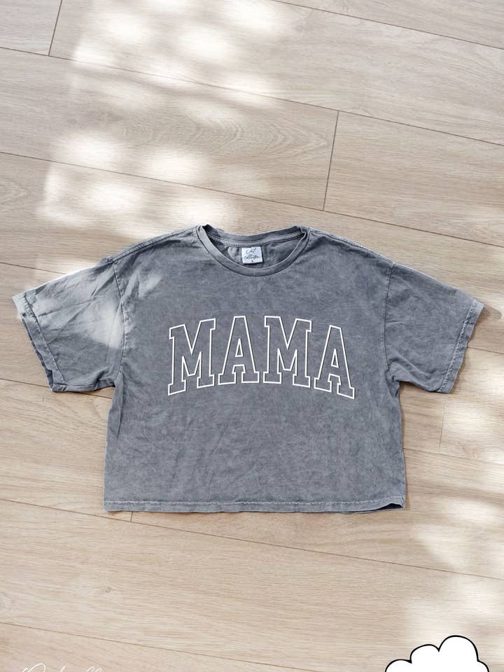 OAT COLLECTIVE - Wholesale Screen Printed T-Shirt - Women's - MAMA OUTLINE PUFF Cropped Mineral Graphic Top 1