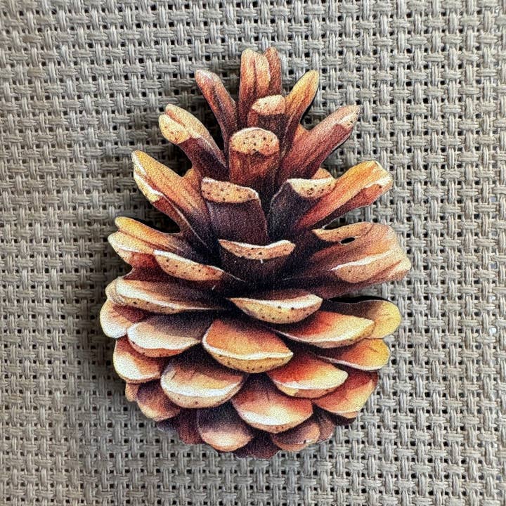 Autumn Pinecone Wooden Magnetic Needle Minder for wholesale by The Crafty Grimalkin