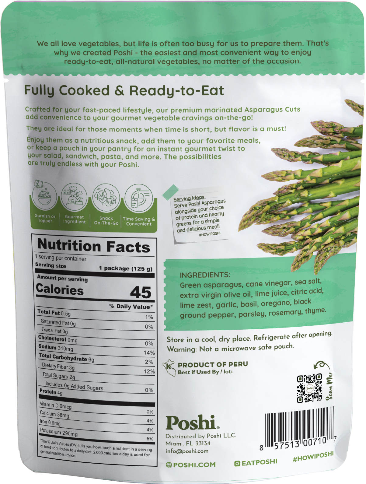 POSHI - Wholesale Shelf Stable Prepared Meal - Poshi - Marinated Asparagus -Rosemary & Oregano 4.4oz1
