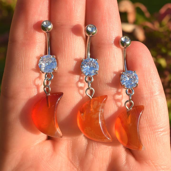Carnelian Moon Belly Ring for wholesale by Knot Treasures