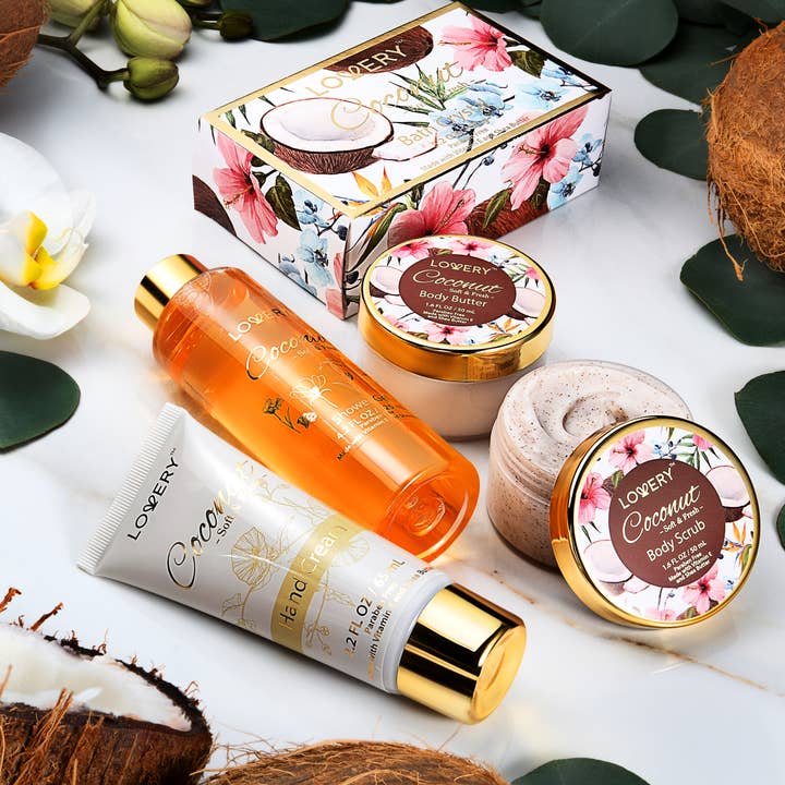Lovery - Wholesale Bath & Body Set - Bath & Body Gift Set, Coconut Bath Spa Set in Cosmetic Bag
