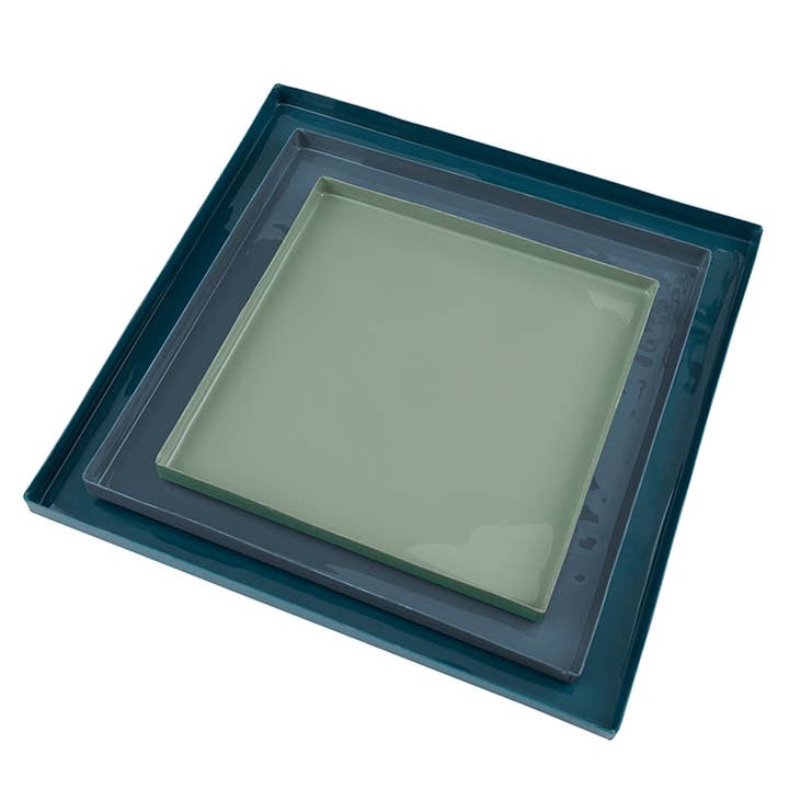 Santa Barbara Design Studio by Creative Brands - Wholesale Decorative Tray - Nested Blue Enamel Blue Square Trays - Set of 31