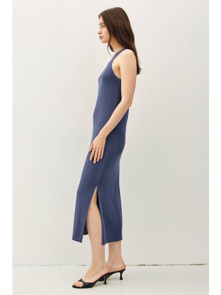 Be Cool - Wholesale Dress - Women's - RIBBED KNIT SIDE SLIT SLEEVELESS TANK MIDI DRESS