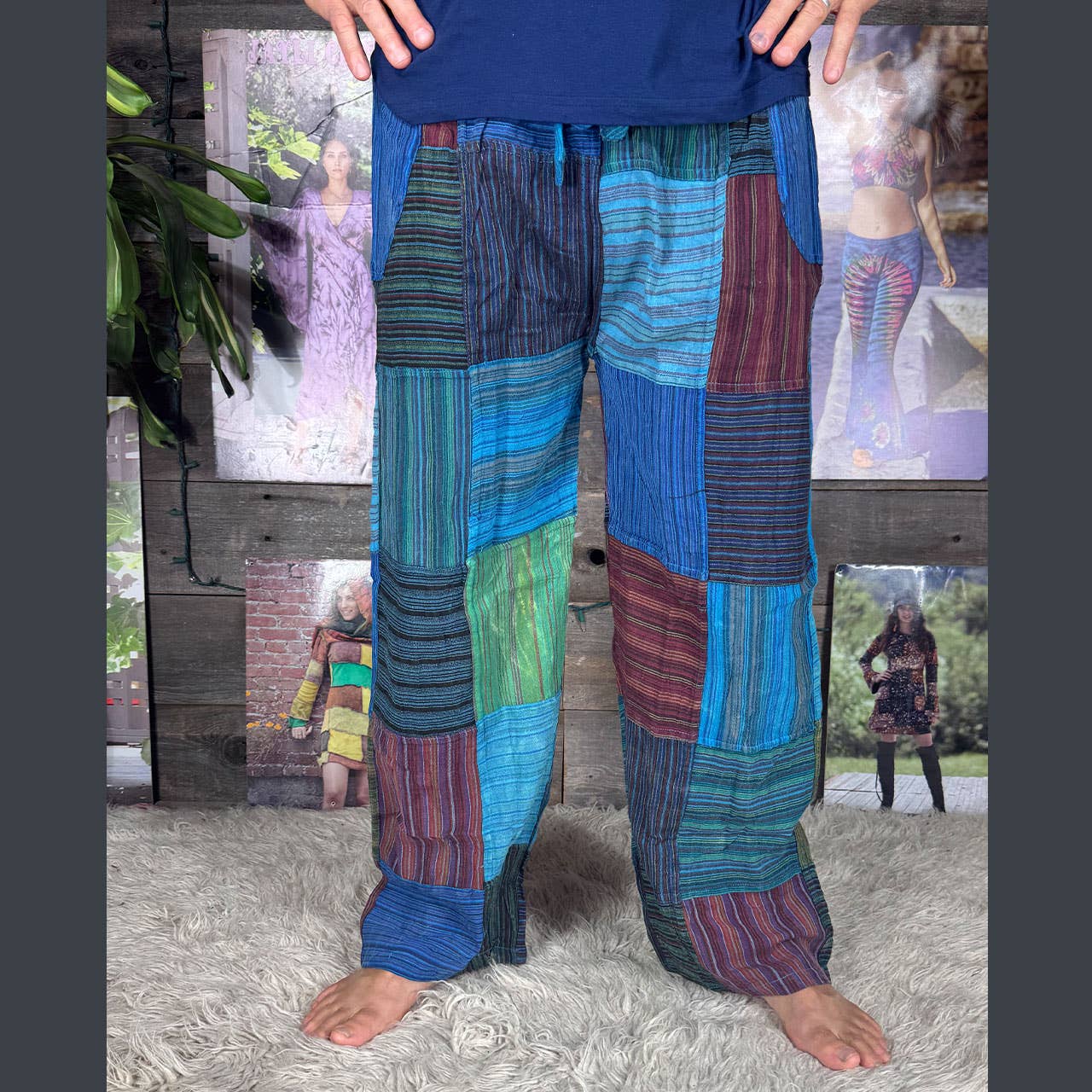 Jayli Clothing - Wholesale Pants - Men's - Striped Patchwork Zipper Pocket Pants Elastic Waist Hippie9