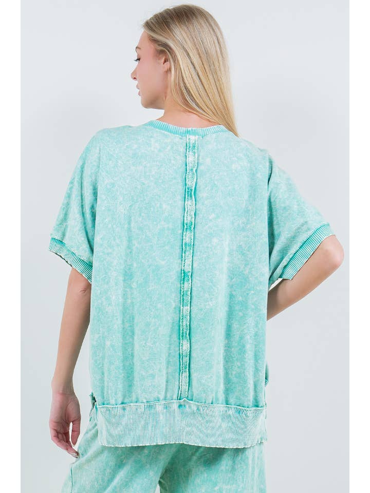 J.Her - Wholesale Tunic - Women's - Mineral Washed Exposed Seam HALFsleeve top HT5606