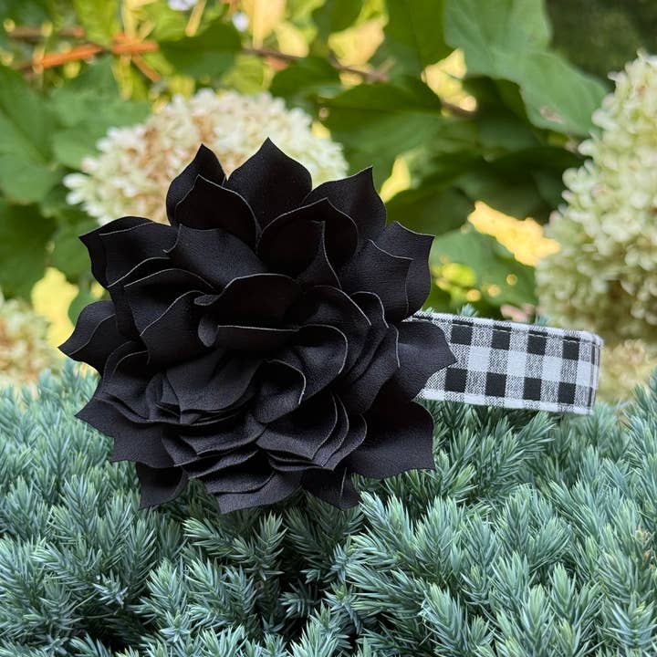 Black Fluffy Flower for wholesale by Dog Collar World
