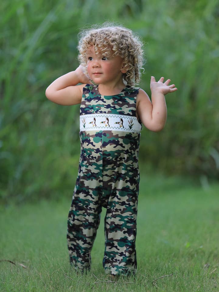 Rylee Faith Designs - Wholesale Jumpsuit - Baby - Camouflage Duck Smocking Embroidery Baby Boy Romper3
