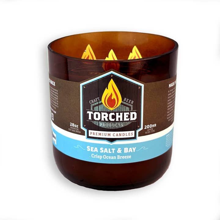 Torched Products - Wholesale Jar/Filled Candle - Torched Beer Growler Candle 28 oz - Sea Salt & Bay