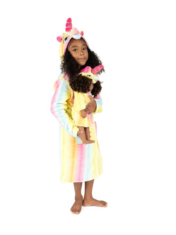 Leveret Pajamas - Wholesale Robe - Kids - Kids Girl & Doll Fleece Hooded Rainbow Robe