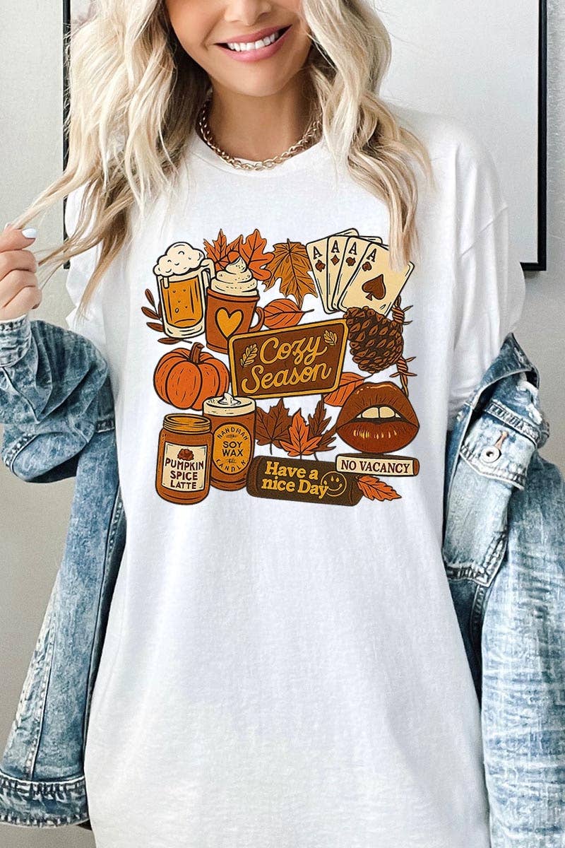 COLORBEAR - Wholesale T-Shirt (Graphic) - Women's - Retro Fall Collage Graphic Heavy Cotton Tee0