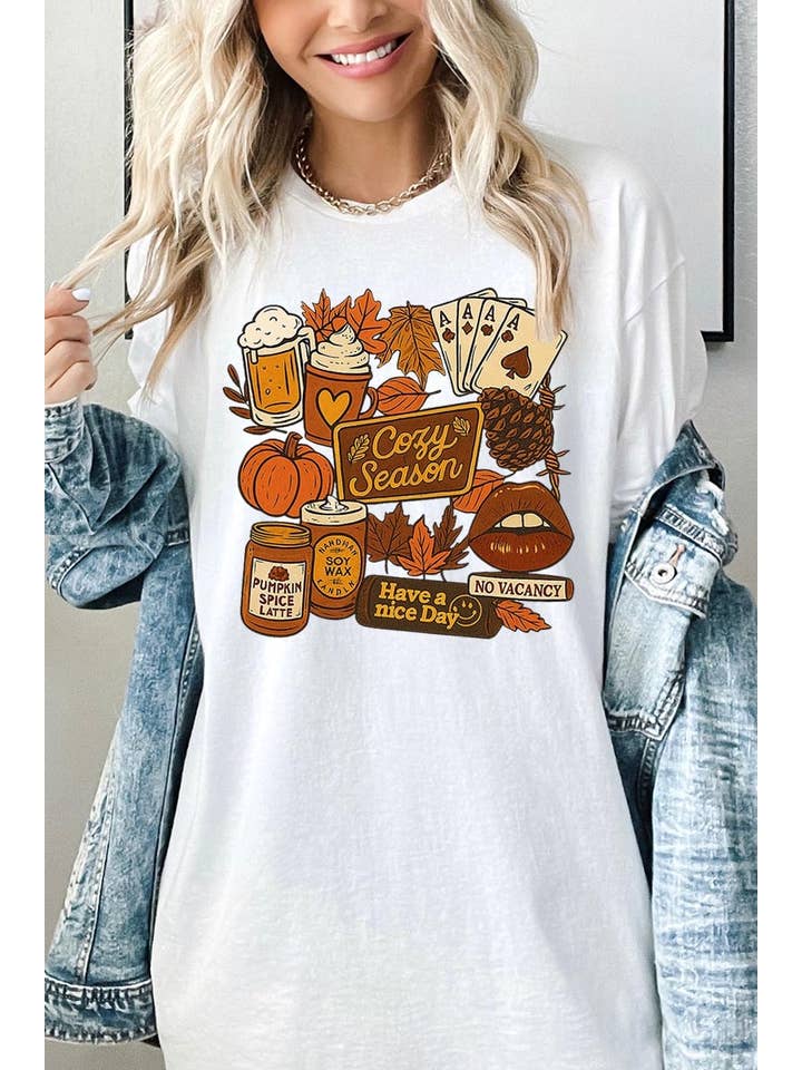 COLORBEAR - Wholesale T-Shirt (Graphic) - Women's - Retro Fall Collage Graphic Heavy Cotton Tee