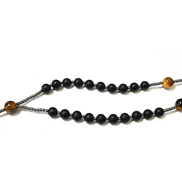 AMORINO SRL – Colar em Y/lariat por atacado – Colar Terço de Pedra com Cruz de Hematita - KM24184A9400