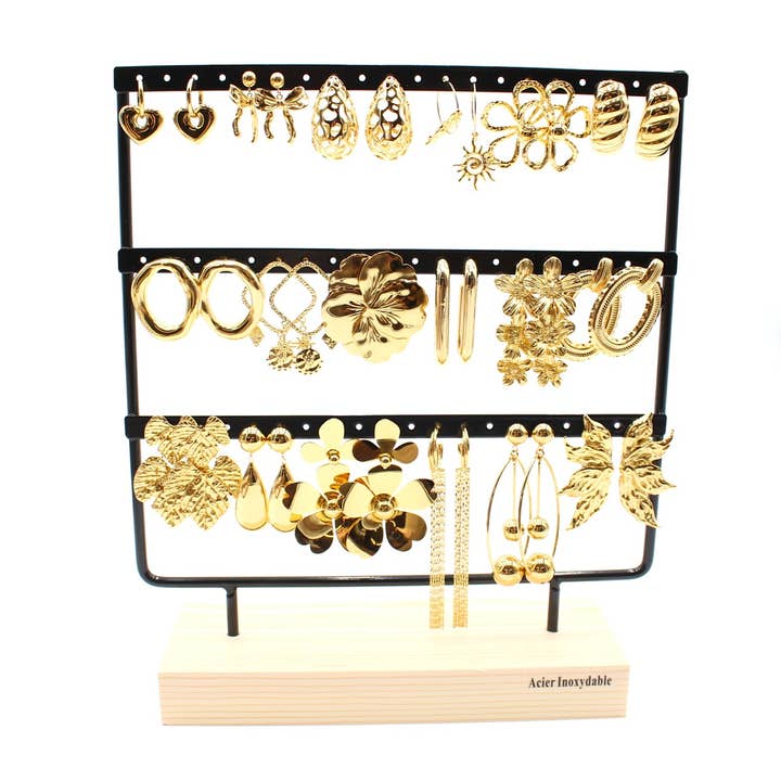 18er-Pack Ohrringe aus Stahl - goldfarben für den Großhandel von Reference Mode