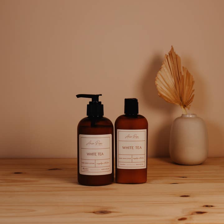 White Tea Hand + Body Lotion for wholesale by Aria Rose Bath Co