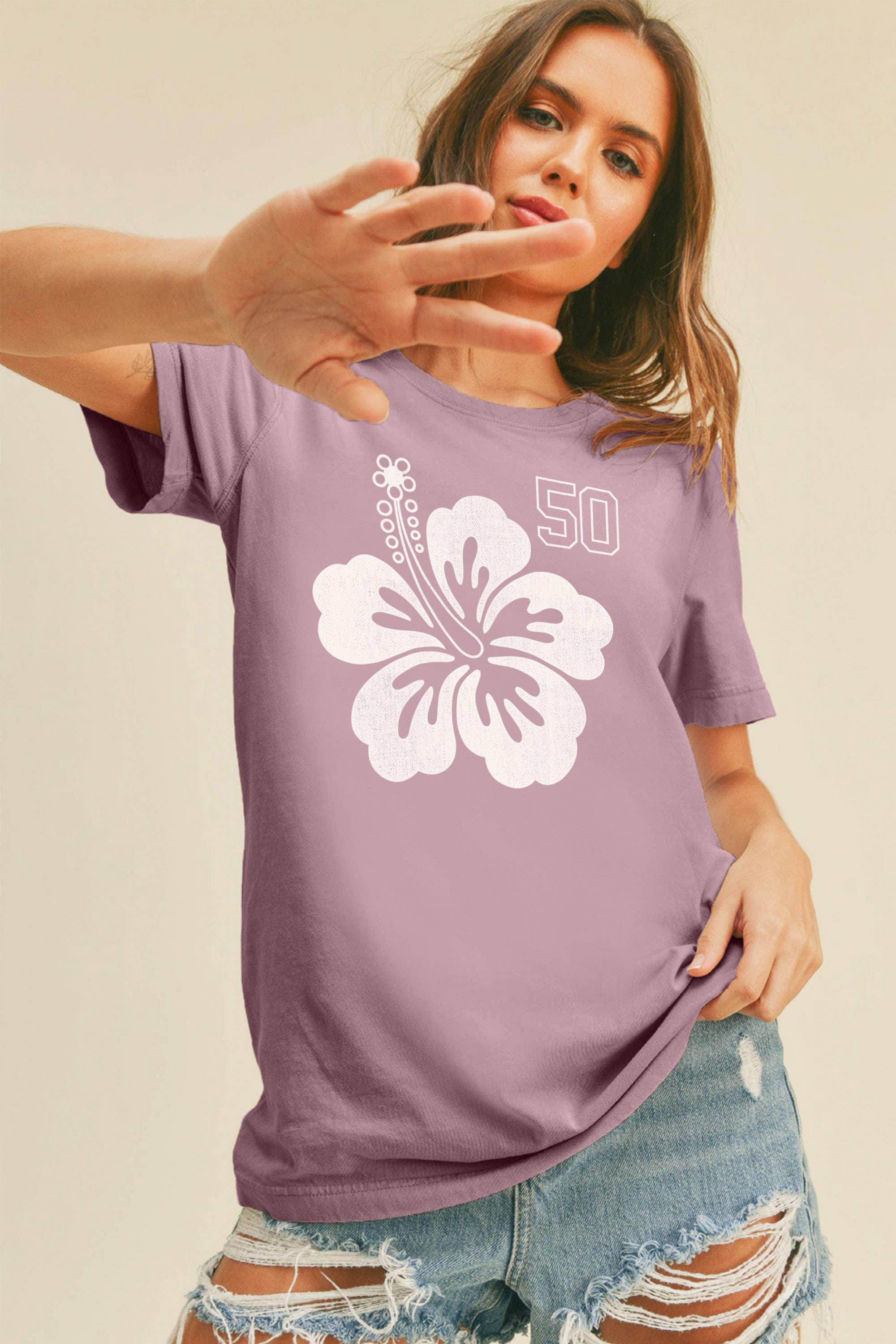 Honestee - Wholesale T-Shirt (Graphic) - Women's - Hawaiian Flower Graphic Short Sleeve T-Shirt