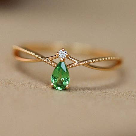 Anel de Zircão Verde com Prata S925 Banhada a Ouro 18K Sand Frei por atacado de Gioiellin - S925 Silver Jewelry