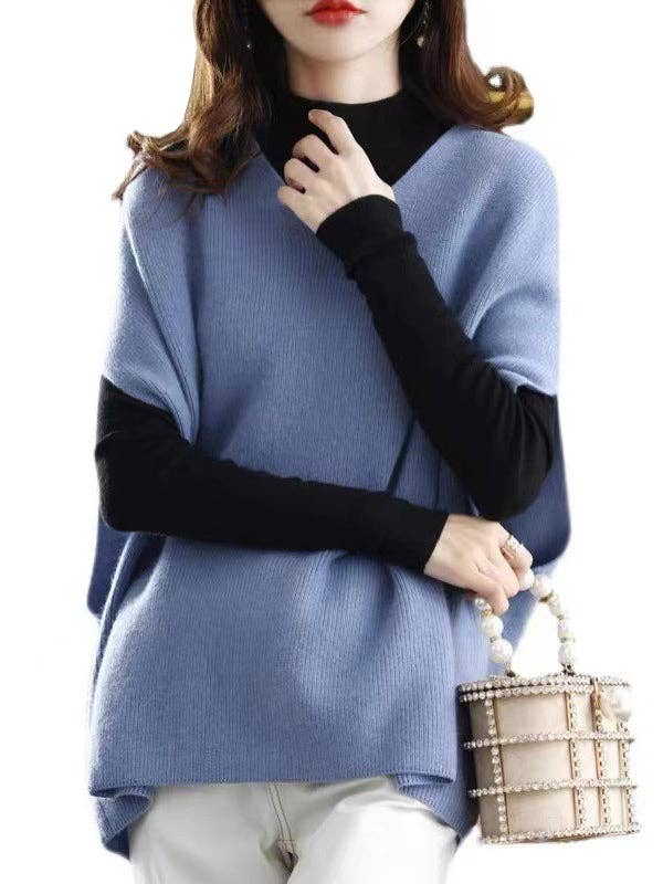 Plush Looks – wholesale Väst - Dam – Avslappnad ärmlös lös enfärgad V-ringad västtopp5