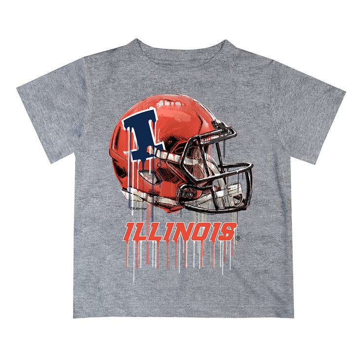 Vive La Fete - Wholesale Screen Printed T-Shirt - Kids - Illinois Fighting Illini Dripping Football Helmet T-Shirt