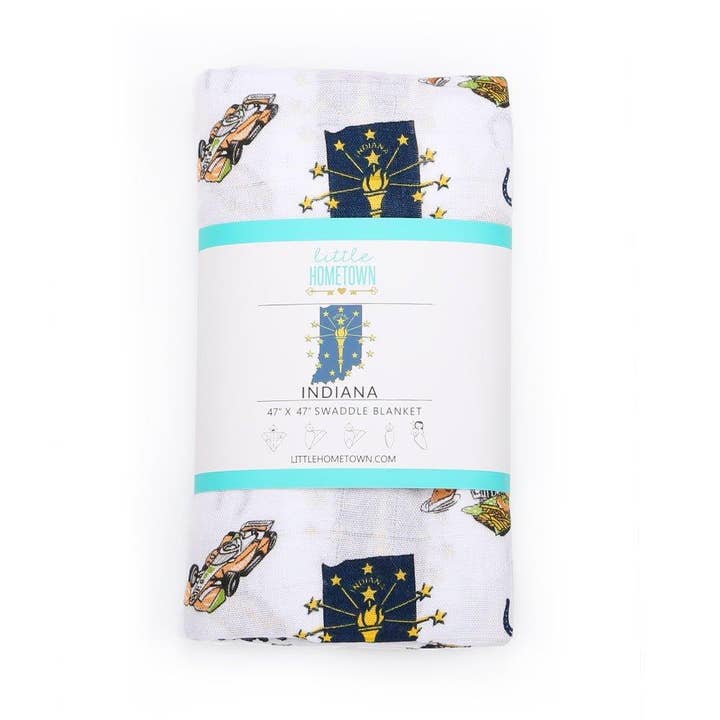 Indiana Baby Muslin Swaddle Receiving Blanket for wholesale by Little Hometown