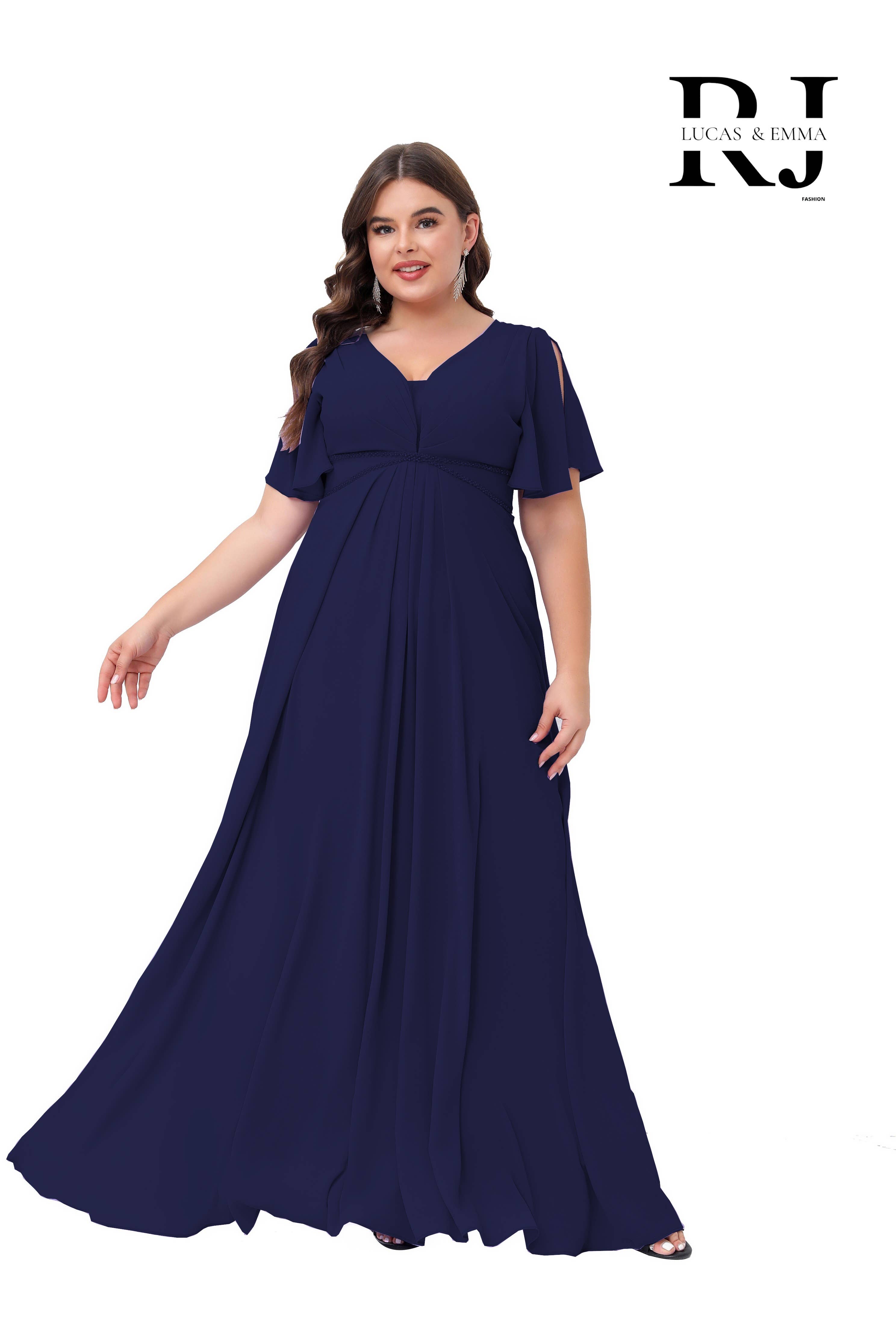 Lucas & Emma - Sarl RJ & co - Wholesale Gown - Women's - Plus size long fluid formal dress with V-neckline7