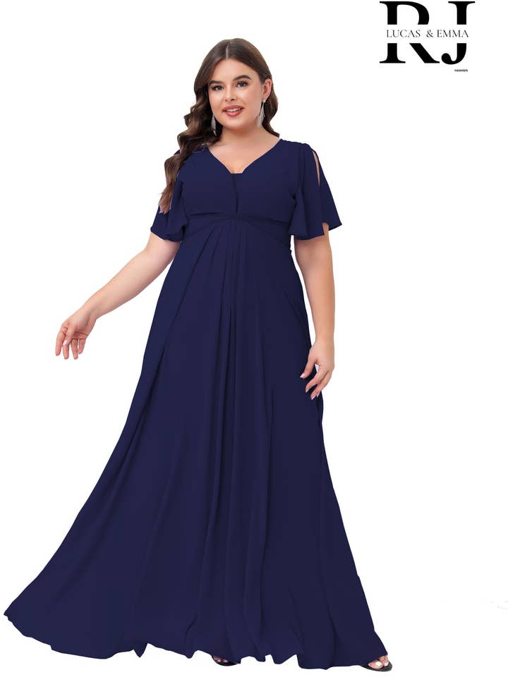 Lucas & Emma - Sarl RJ & co - Wholesale Gown - Women's - Plus size long fluid formal dress with V-neckline7