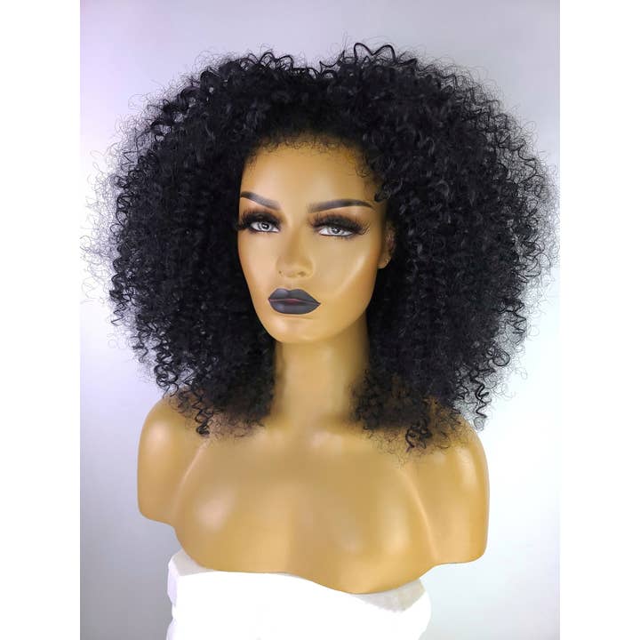 Celebrity Hair for Less - Wholesale Wig/Hair Piece - Afro Kinky Curly Wig with Afro Hairline, 16", 1B