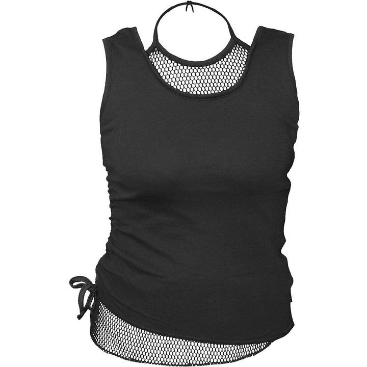 Spiral - Wholesale Tank Top - Women's - GOTHIC ROCK - 2in1 Neck Tie Mesh Top Black