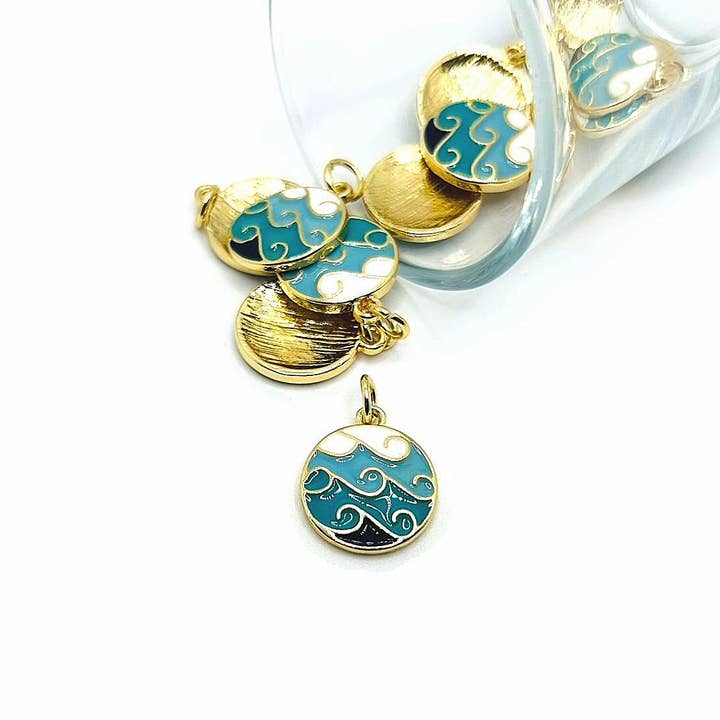 Guerrilla Charm - Wholesale Craft Supplies - Blue Enamel Ocean Wave Charms, 22x16mm