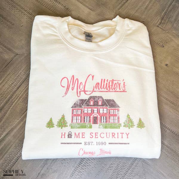 McCallister's Home Security Crewneck - White for wholesale by Sophie V. Designs