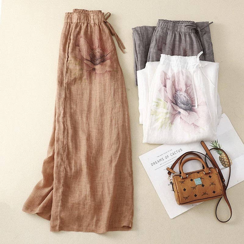 UZ Wholesale Store – Großhandel Hose – Damen – Vintage-Damenhose aus Baumwolle und Hanf mit elastischem Bund und weitem Beinschnitt3